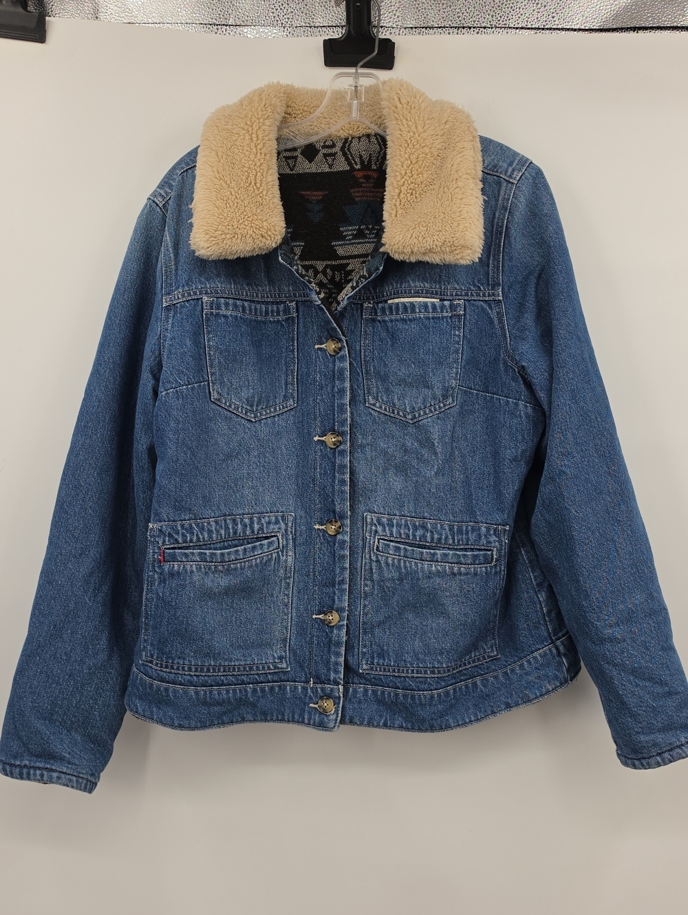 Idyllwind Women's Medium Wash Reversible Sherpa Blanket Denim Jacket Size L
